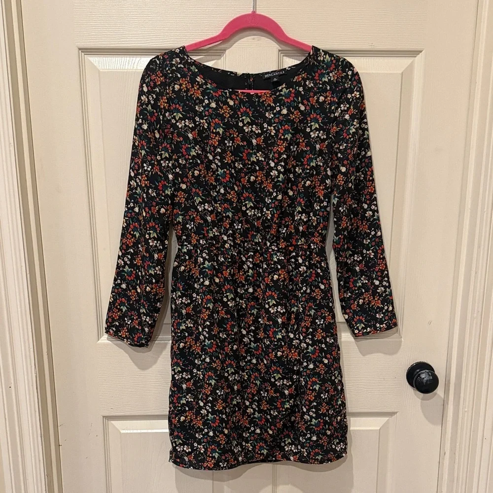 J Crew Mercantile black floral dress, size 2
